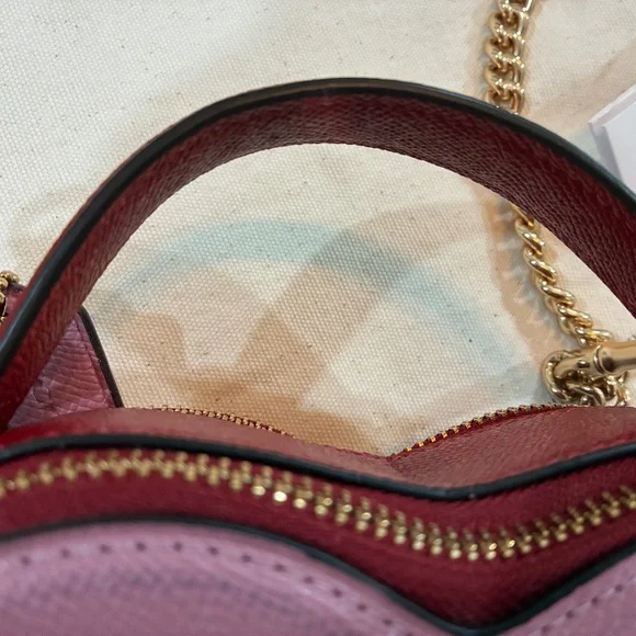 Coach Pink Heart-Shaped Crossbody Bag with Gold Accents. Beautiful timeless shap - Picture 5 of 6